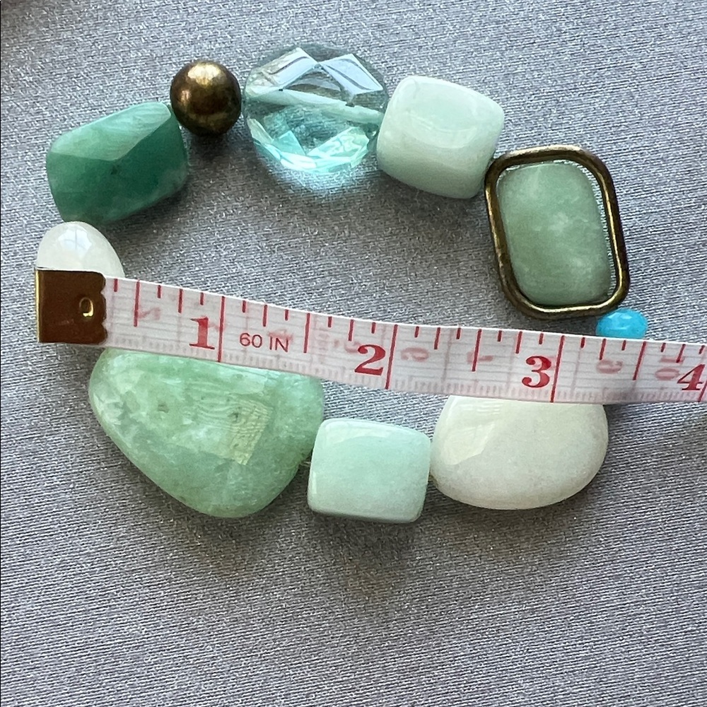 Stretch Beaded Green and Aqua Statement Bracelet - Picture 9 of 14